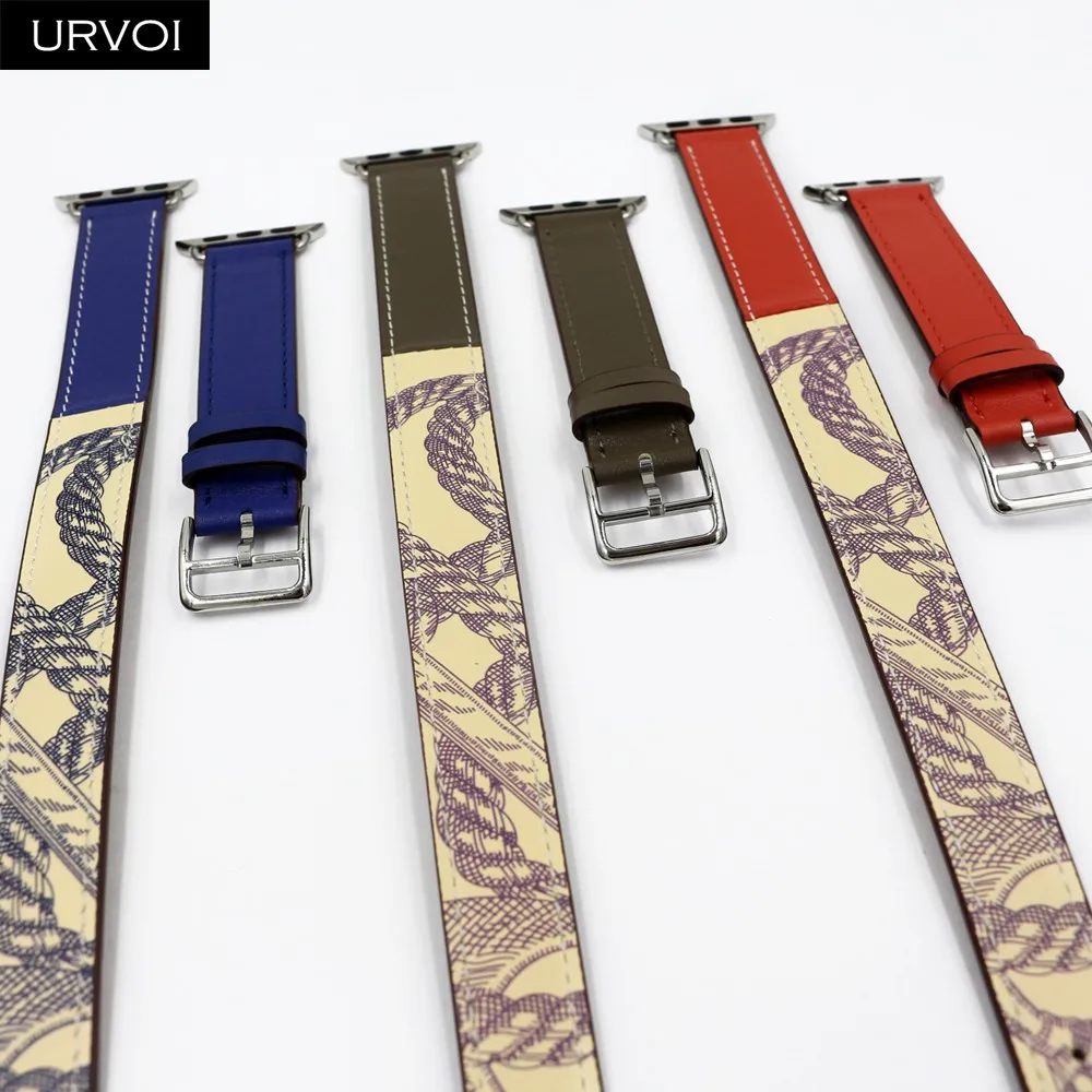 Ремешок URVOI для Apple Watch band series 6 5 4 3 2 1 SE сверхдлинный браслет из натуральной кожи с