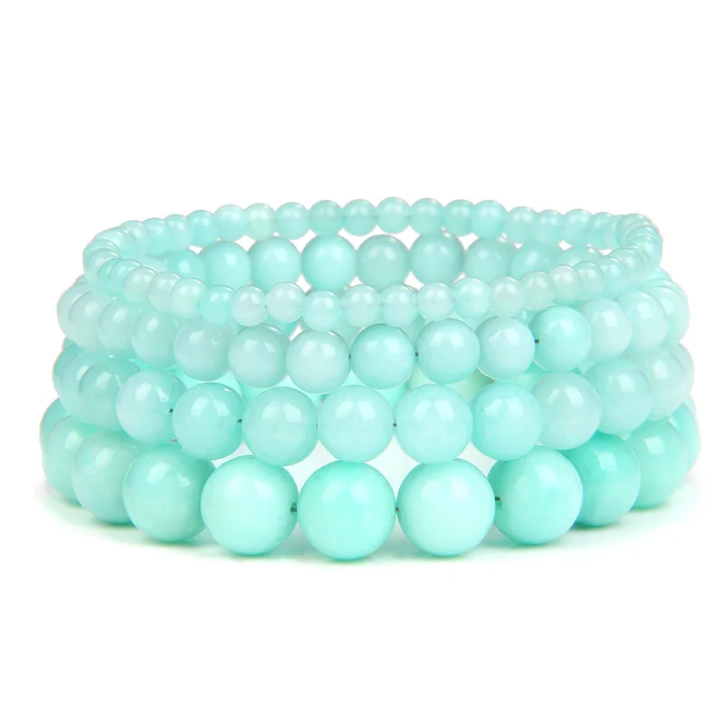 

4/6/8/10mm Blue Amazonite Bracelets For Women Men Chalcedony Jades Natural Stone Stretch Bracelet Elastic Rope Meditation Bangle