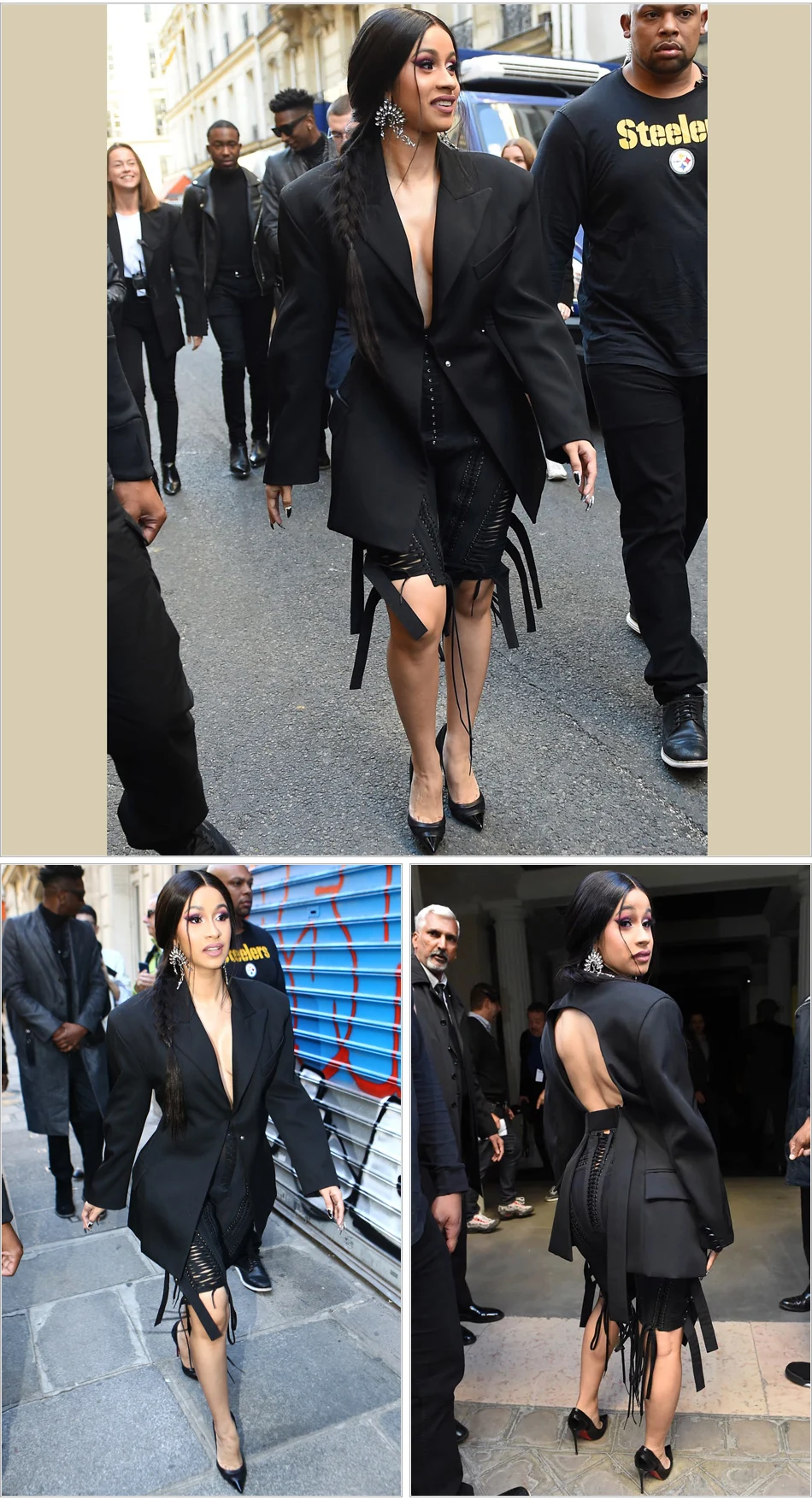 PinePear beauty Cardi B, длинный рукав, открытая спина, черный Женский блейзер, зима, подиумный Блейзер, высокая уличная длинная куртка, Прямая поставка