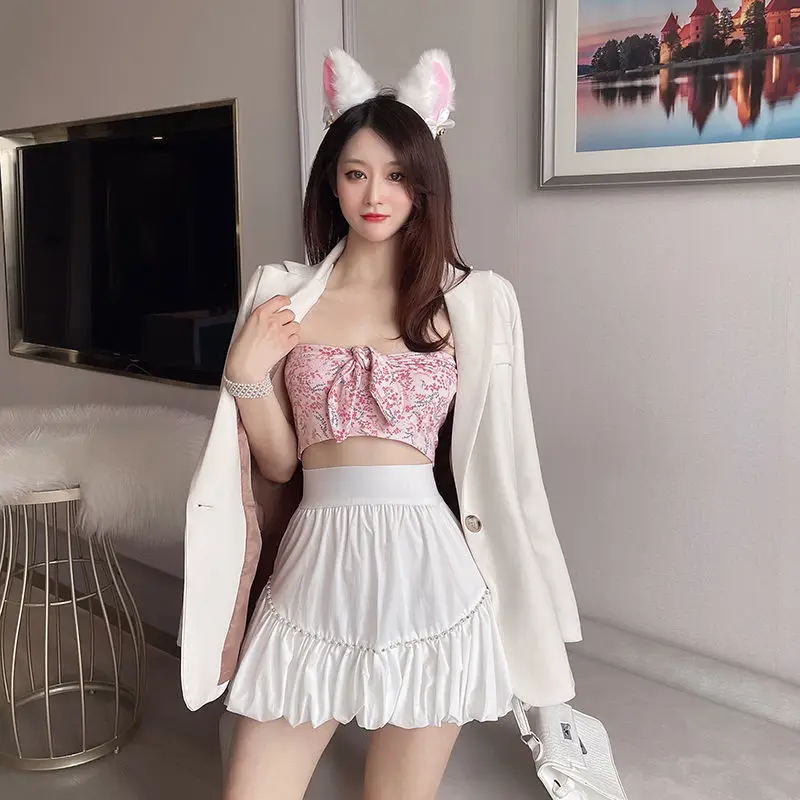 

Skirts Women Solid Party Holiday Lovely Maiden Sweet Mini Summer Princess Beading Empire Elastic Waist Retro Female Mujer Faldas