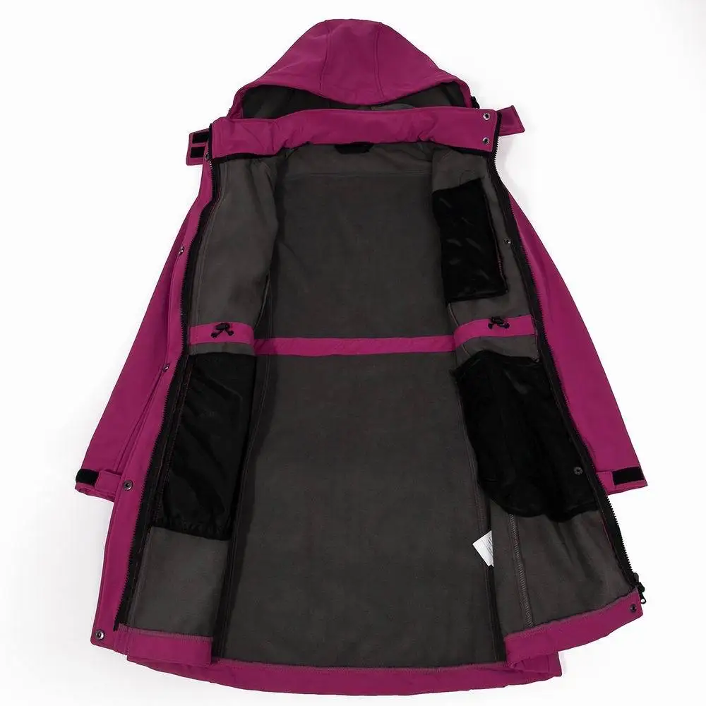 Длинная женская куртка софтшелл зимняя ветрозащитная ветровка теплая для