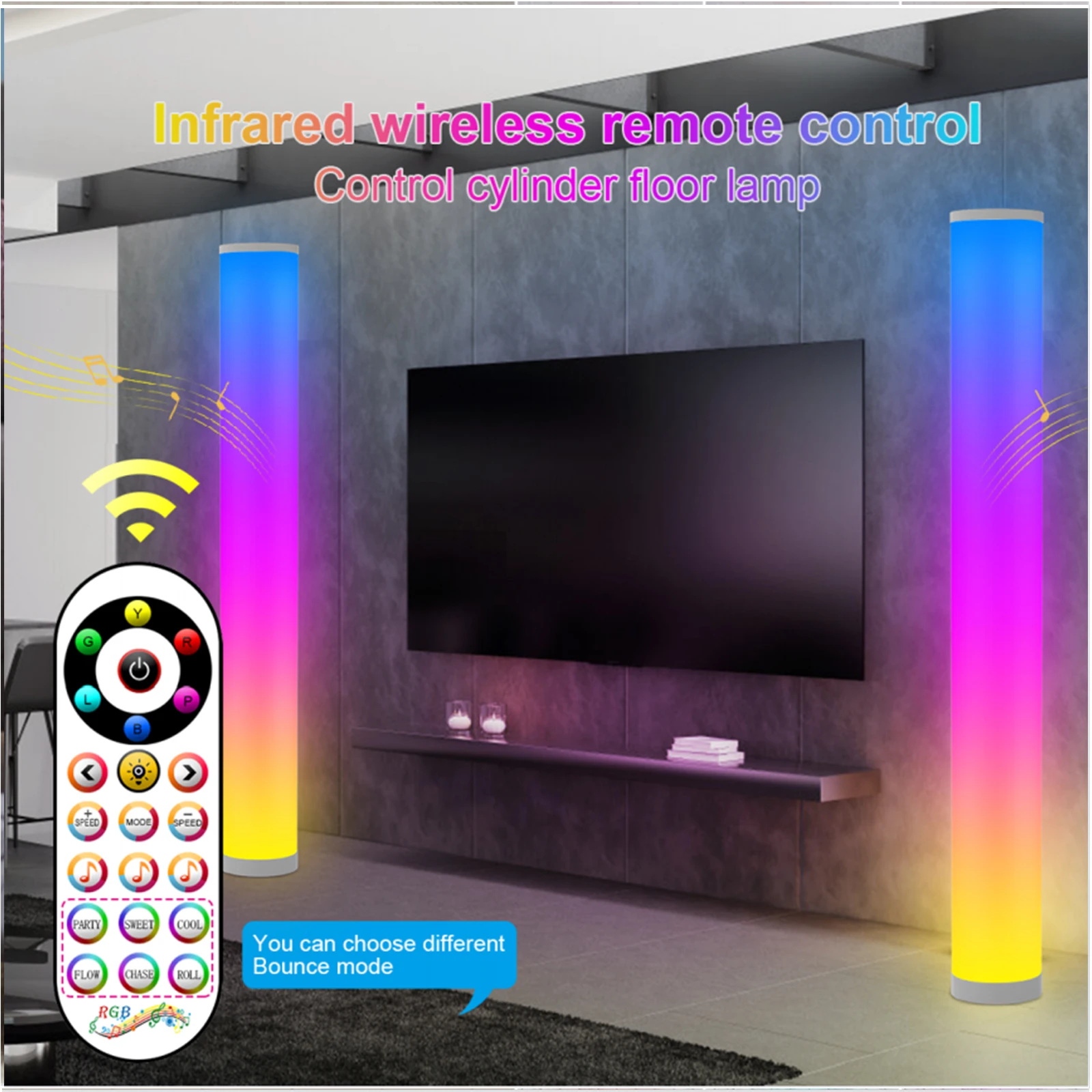 

41 Inch RGBIC Ambient Floor Lamp Standing Lamps Home Room Decoration Intelligent Remote Control Cylinder Symphony Light