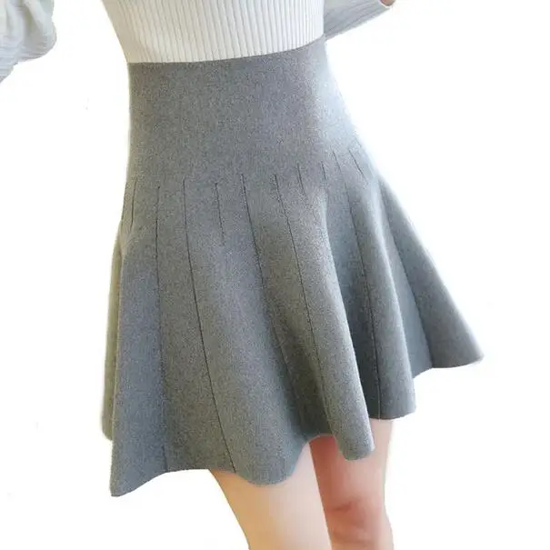 2020 мини женские юбки милые вязаные трапециевидные зимние осень черные серые