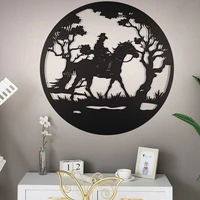 3d round wall hanging decoration riding horse metal sculpture ornament home room iron black wall decoration hanging ornament