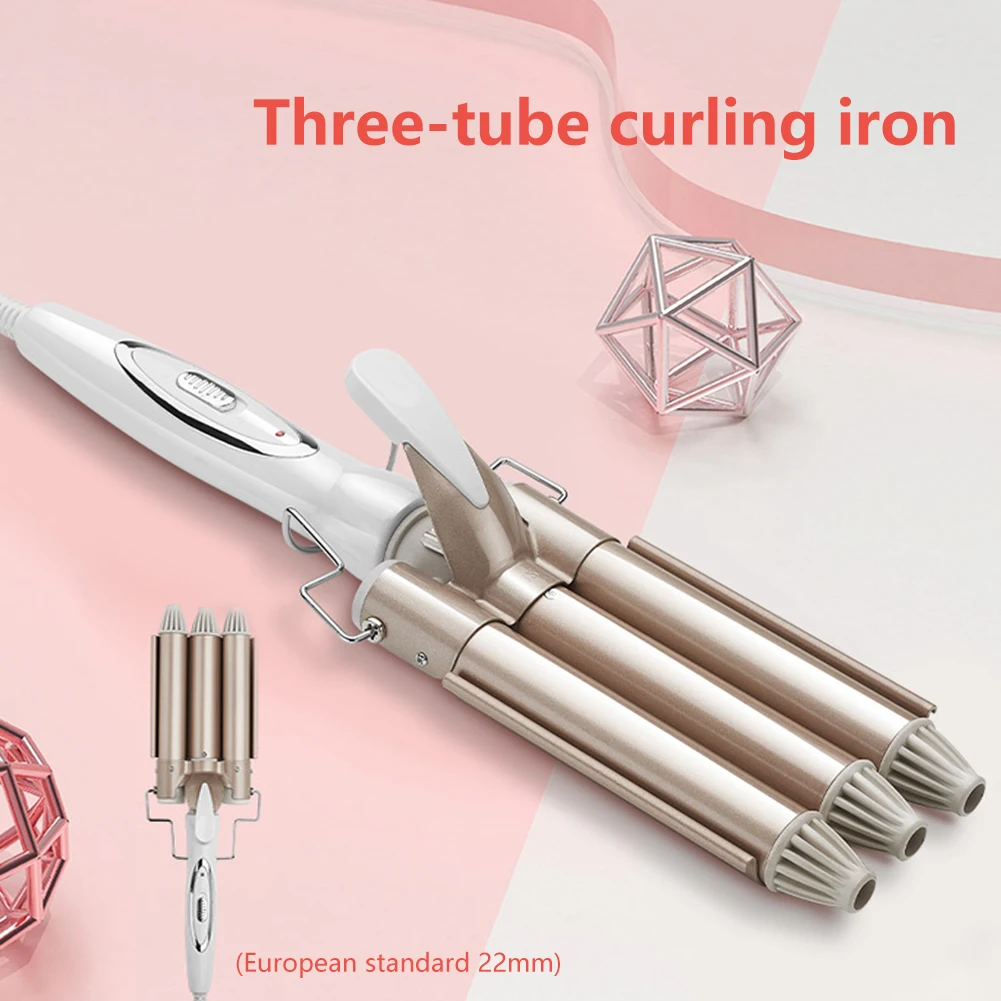 

Professional 22MM Hair Curling Iron Wave Wand Ceramic Triple Barrel Hair Curler Roller Corrugation Hair Waver Styling Tools