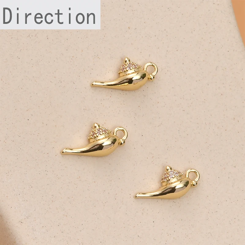 

Color-preserving 14K gold Allah magic lamp inlaid zircon pendant diy earrings necklace bracelet pendant accessory material