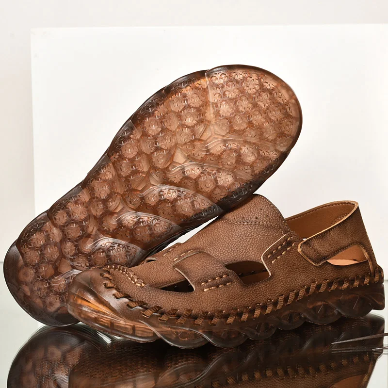 

Мужские сандалии 39s, дышащие сандалии-гладиаторы, мужские римские пляжные сандалии из натуральной кожи, 2020 летняя резиновая обувь