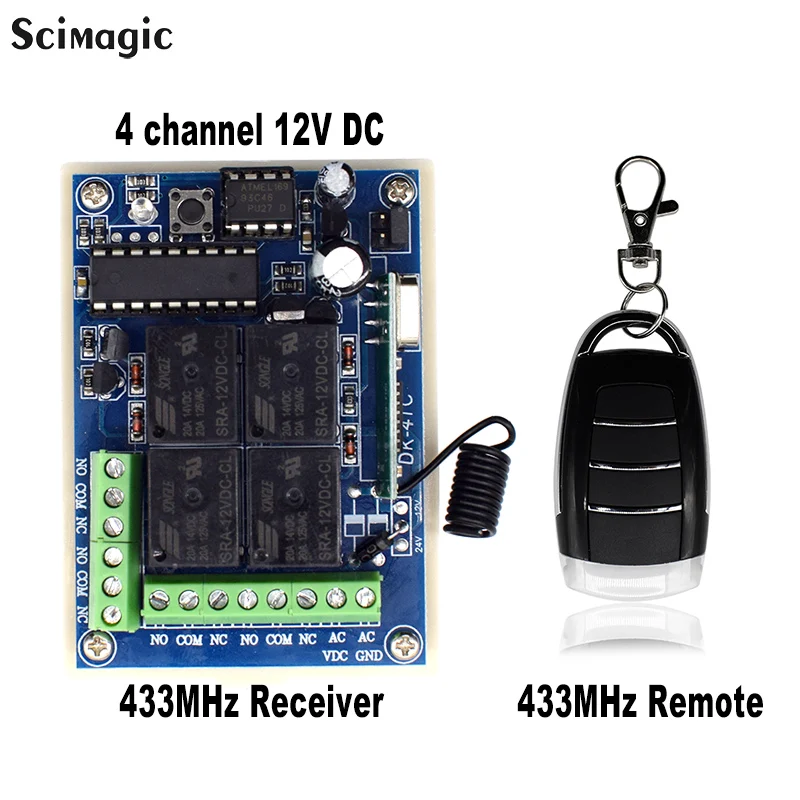 433Mhz universal wireless remote control switch DC12V 4CH relay receiver module and 4-channel RF 433 Mhz transmitter | Безопасность и