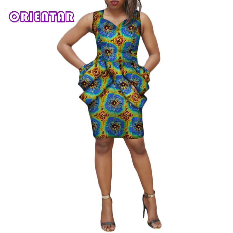 Модное женское платье базин богатый Африканский принт без рукавов Дашики летние