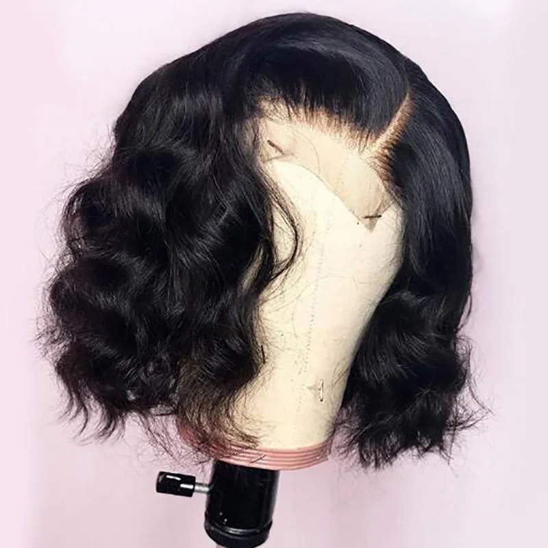 Бразильские волосы Remy Короткие Волнистые 150 плотность 4*4 закрытие шнурка человеческие волосы парики для черных женщин боб парик предварительно выщипанные натуральные волнистые волосы