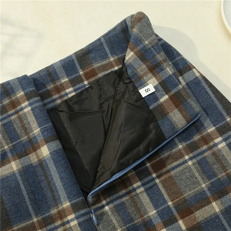 

Woolen Plaid Skirt High-Waist Women 2020 Autumn Winter A-Line Fashion Joker Female Skirts Korean Designer Ladies Vintage Skirt