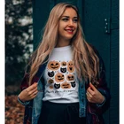 Женская футболка с принтом не волнуйтесь, женская футболка для хэллоуивечерние с забавными кошками и тыквами, праздничный топ с графическим рисунком