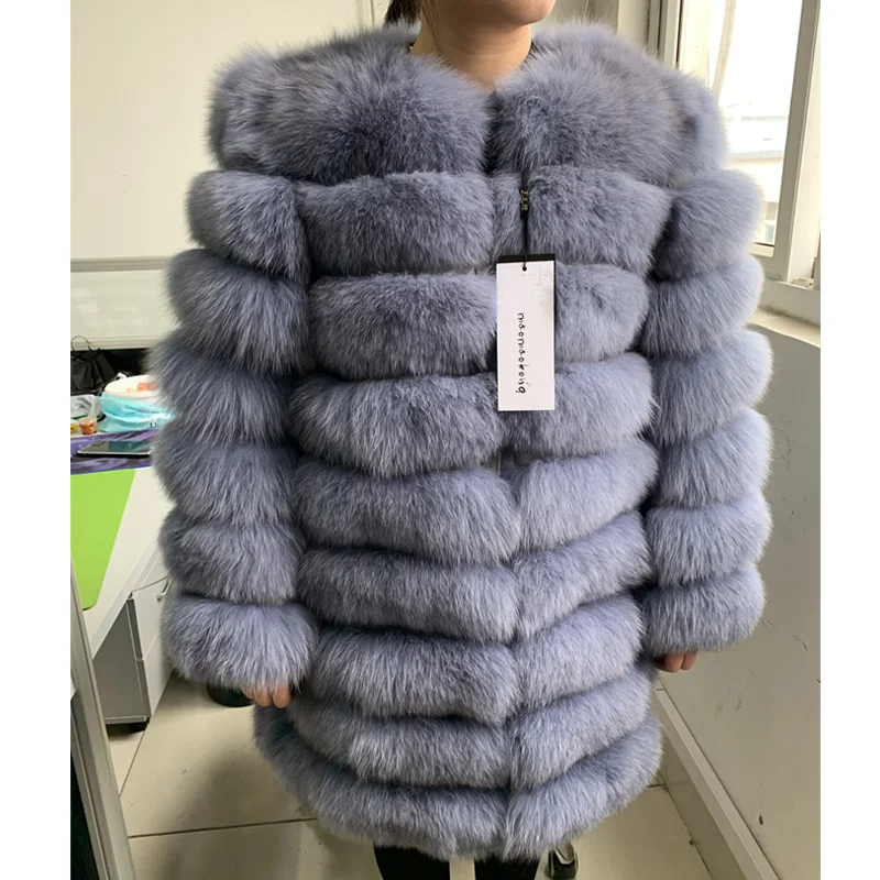 long coat-2 Maomoackong2019 модная новая стильная куртка с натуральным лисьим мехом, Тонкая зимняя женская куртка с круглым вырезом и натуральным мехом, кожаная жилетка для девочек - Цвет: long coat-2