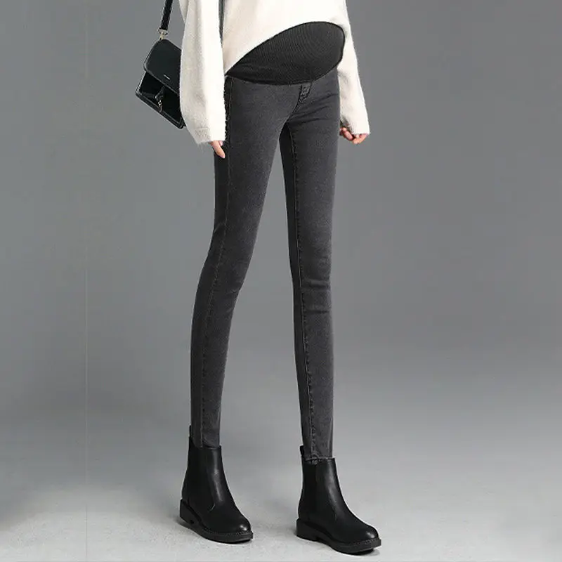 

Warm Thick Pregnancy Denim Pants Winter Fleece Maternity Jeans for Pregnant Women Plus Velvet Maternity Trousers