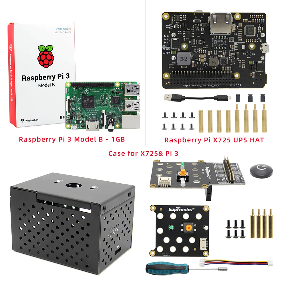 Raspberry Pi 3 Model B + X725 UPS шляпа Алюминий чехол Комплект (18650 Мощность Макс 5 1 V 8A Выход