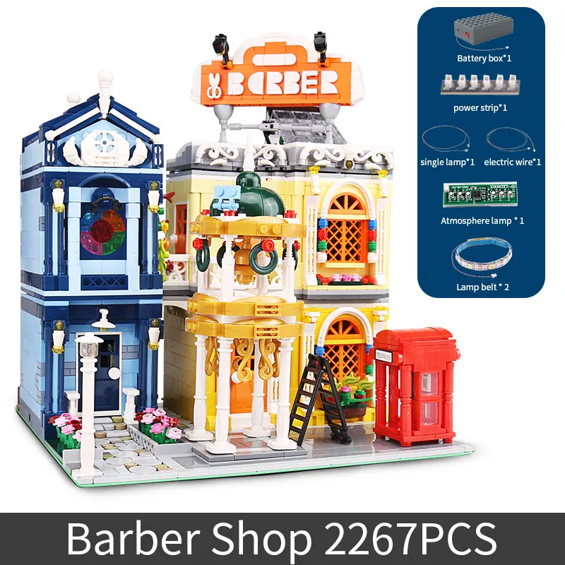 

MOULD KING MOC Streetview Building model European Restaurant Corner Model sets Blocks Bricks Kids DIY Toys Christmas Gifts