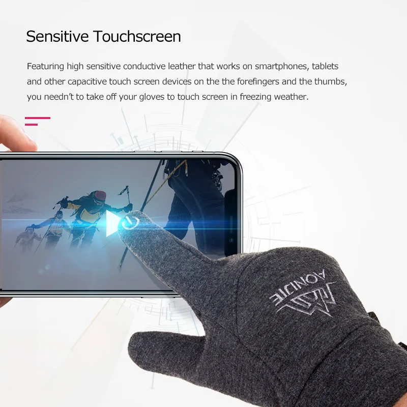 AONIJIE M53 Зимние флисовые перчатки унисекс с сенсорным экраном противоскользящие - Фото №1