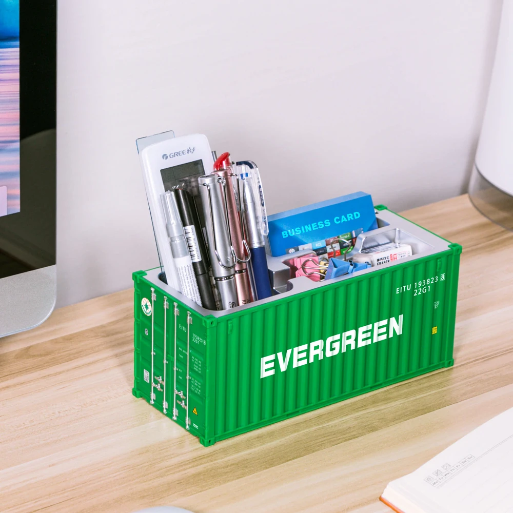 Mini contenedor de simulaci&oacute;n de 20 pies, juguetes de modelo de contenedor, contenedor multifuncional, soporte para bol&iacute;grafo, oficina, debe ser regalo, logotipo personalizado-2