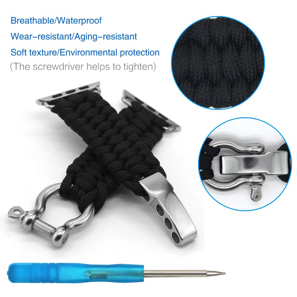 

Umbrella Rope Bracelet for Apple Watch 44mm 42mm Survival and Self-help Wristband Series 6 5 4 3 2 1 Straps for Iwatch Band 2021