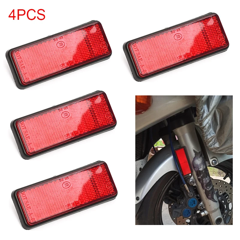 

Motorcycle Red Rectangle Reflectors Warning Reflector Bolt Reflective Plate For Chopper Cafe Racer Custom ATV Scooter Drit Bike