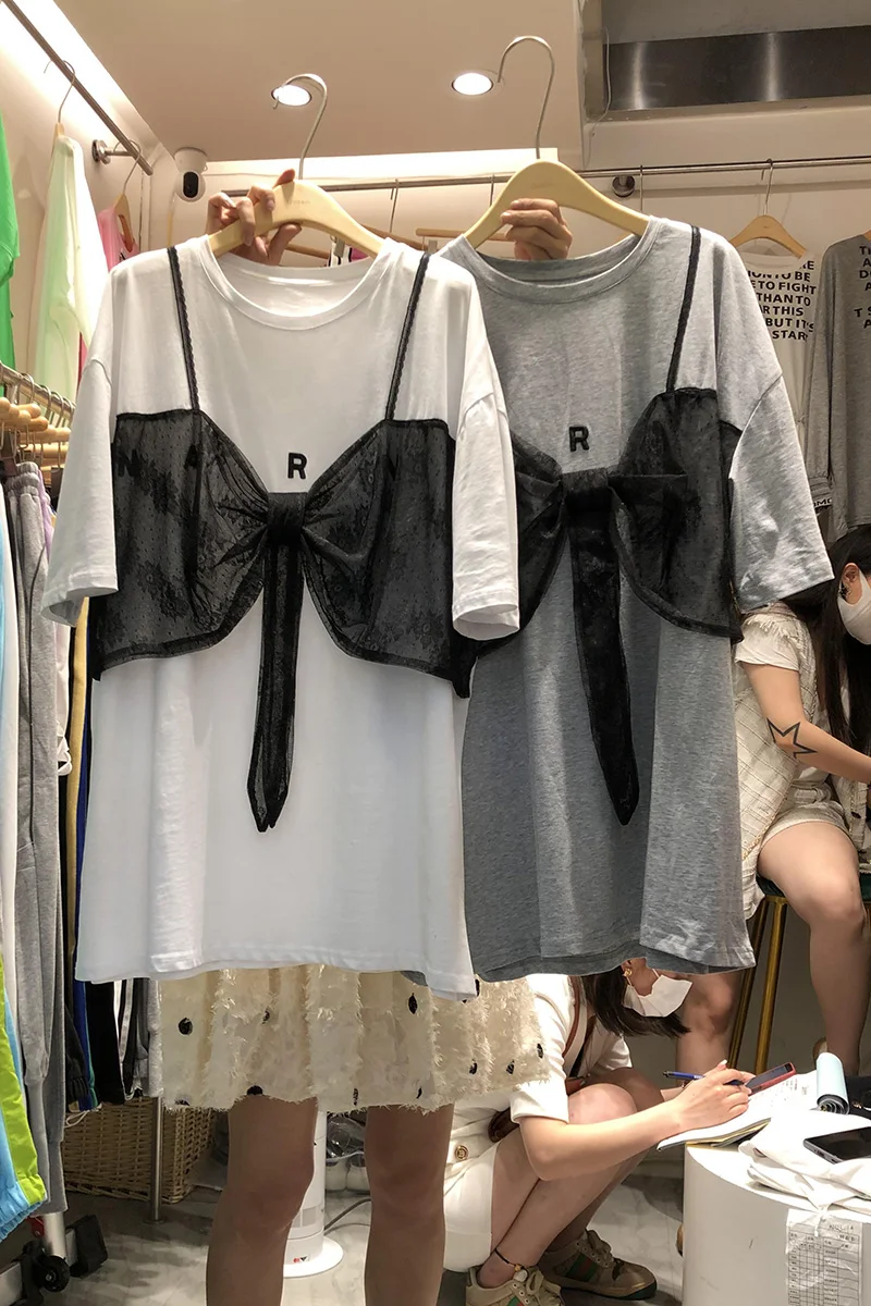 

Early Spring 2021 New Korean Style European Big Bow Women's Loose Fashion Oversized T-shirt Short Sleeve Top