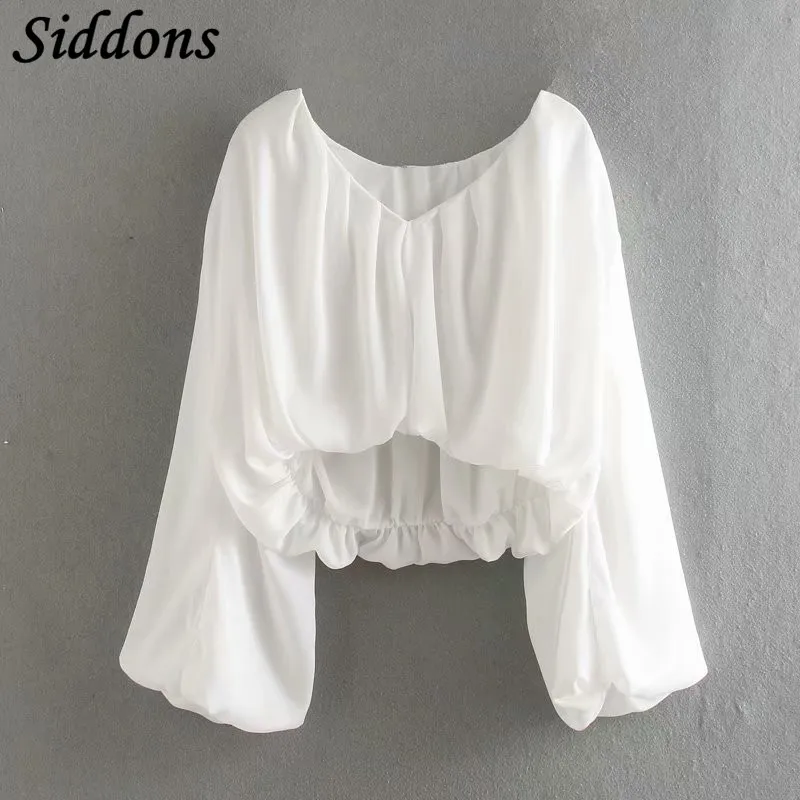 Стильная женская шифоновая рубашка ZA однотонная плиссированная с v образным