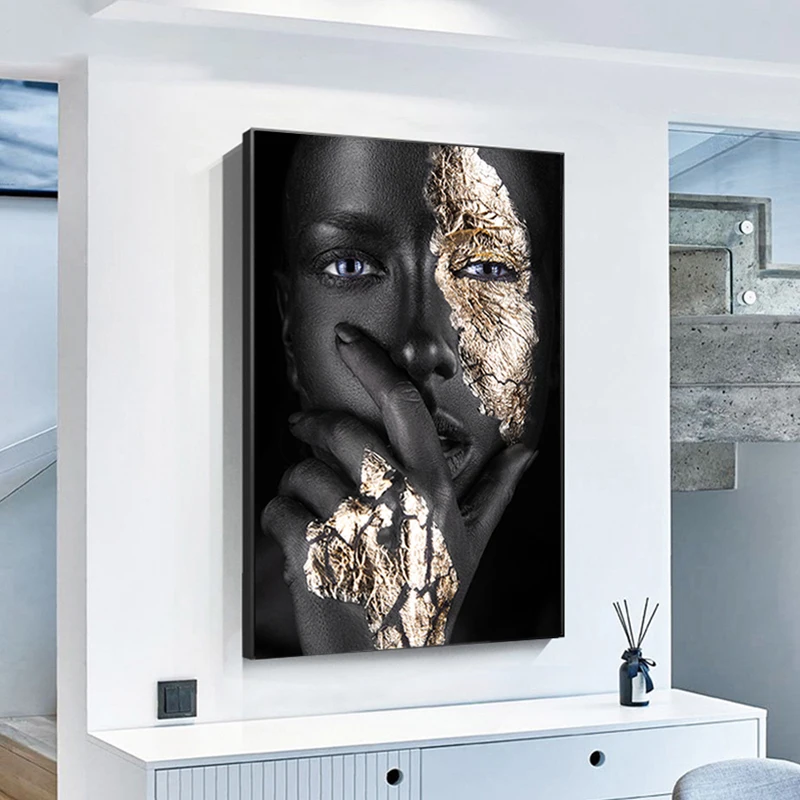 Золотая маска Женская Печать на холсте картина в африканском стиле фотография