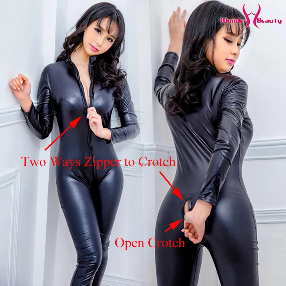 Черный Винил Комбинезон Wetlook Catsuit PU искусственная кожа Комбинезон для женщины zentai латексный комбинезон на молнии до промежности полюсный танцевальный костюм