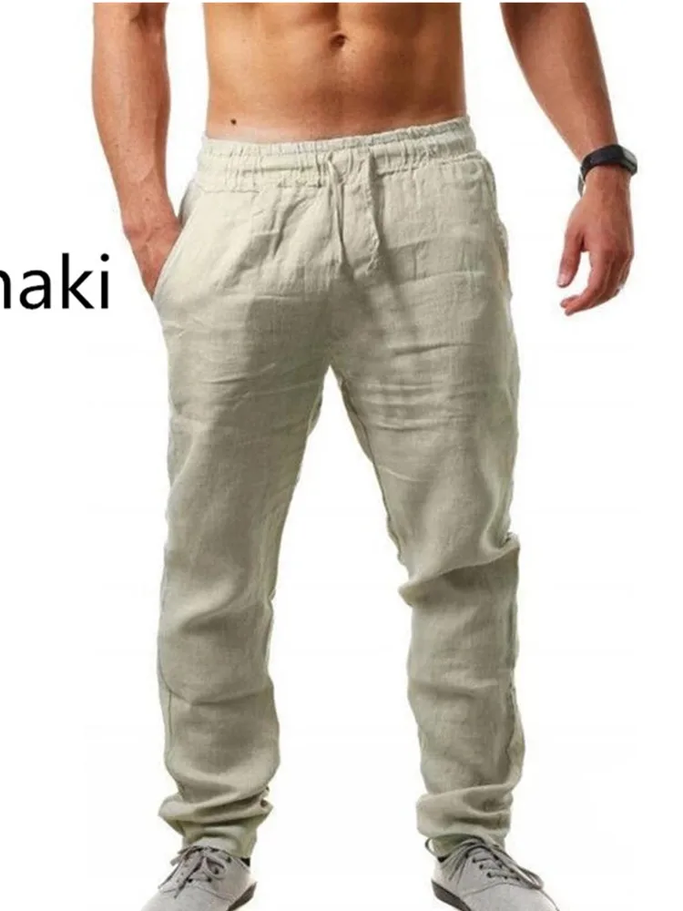 Хо Для мужчин s Com Cor свободные штаны твердых тел льняные шаровары брюки летние