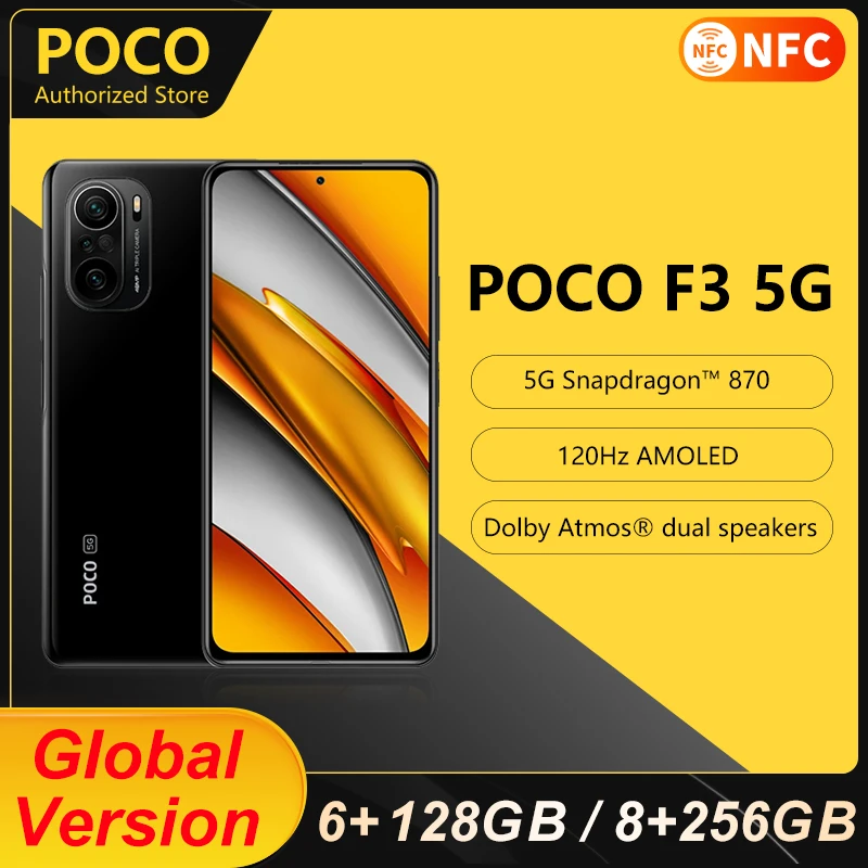  Глобальная версия POCO F3 5G смартфон 6 ГБ 128 ГБ/8 ГБ 256 г Snapdragon 870 Восьмиядерный мобильный телефон 6,67 "120 Гц E4 активно-матричные осид, Дисплей