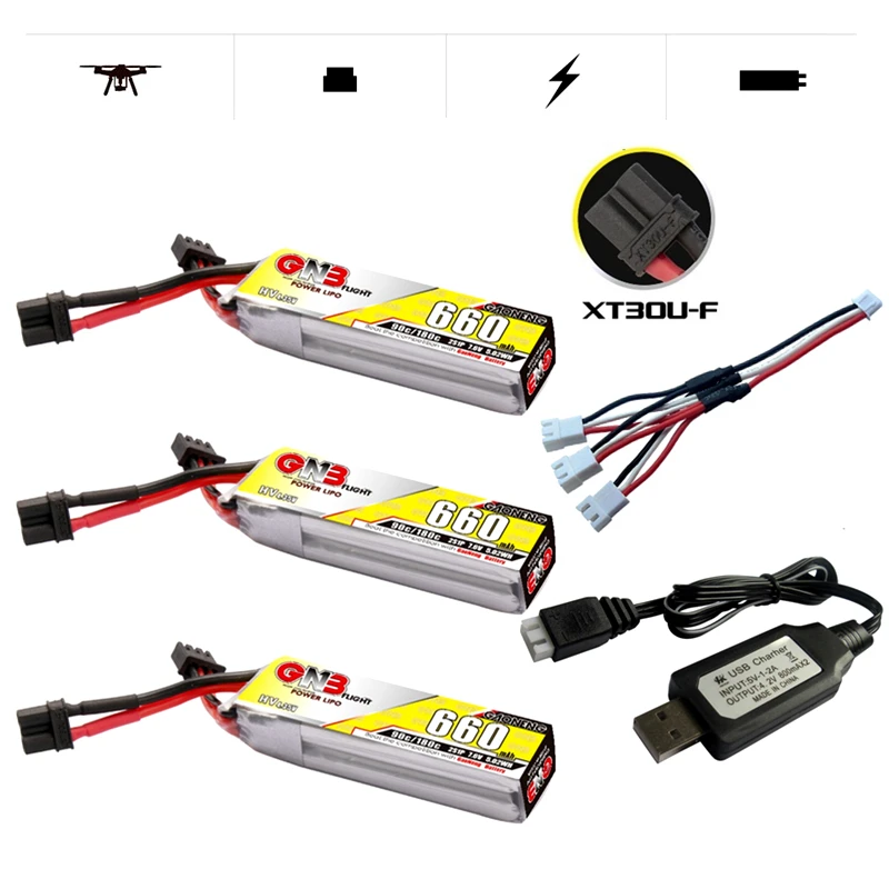 

GNB 2S HV Lipo Battery Charger Set 7.6V 660mAh 90C/180C With XT30U-F Plug for Happymodel FPV Racing Cine Whoop BetaFPV RC Drone