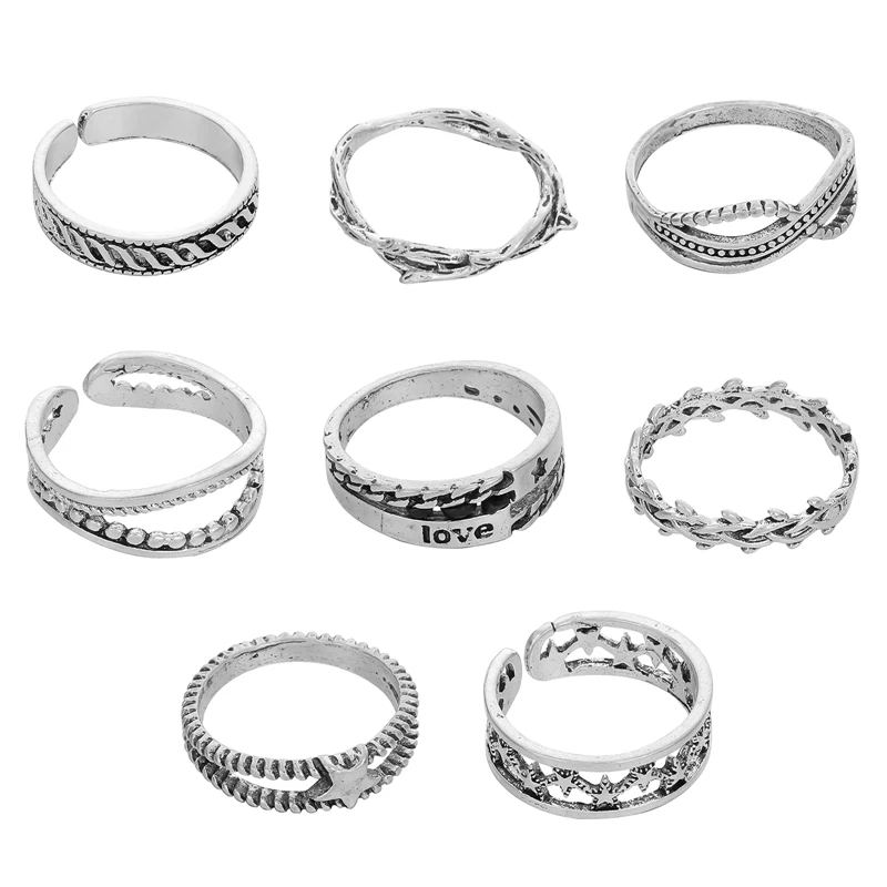 Винтажный металлический Серебряный набор колец с широкими костяшками для женщин