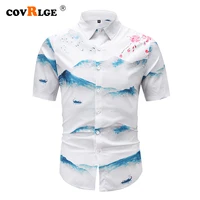 covrlge summer chinese style short sleeved shirt mens tide large size casual shirt landscape painting printing shirt men mcs138
