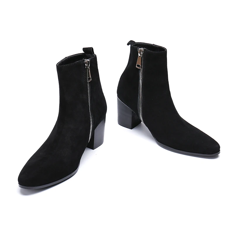 Мужские замшевые ботинки челси ботильоны на высоком каблуке с острым носком