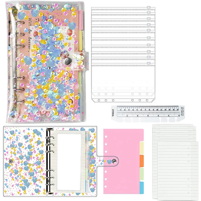 

A6 Binder PVC Notebook Cover and 10 Cash Envelopes for Budgeting, Budget Binder with Clear Envelopes Pockets, Planne