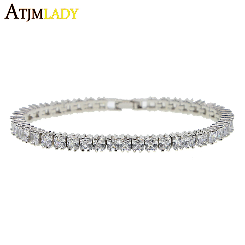 Iced Zircon Tennis Chain Bracelet women Men's Hip hop Jewelry Copper Material silver Color Box Clasp CZ Link chain | Украшения и