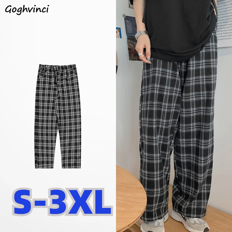 

Повседневные штаны для мужчин для женщин прямо клетчатый узор С моющей шваброй размера плюс S-3XL высокого качества модная обувь; Удобная жен...