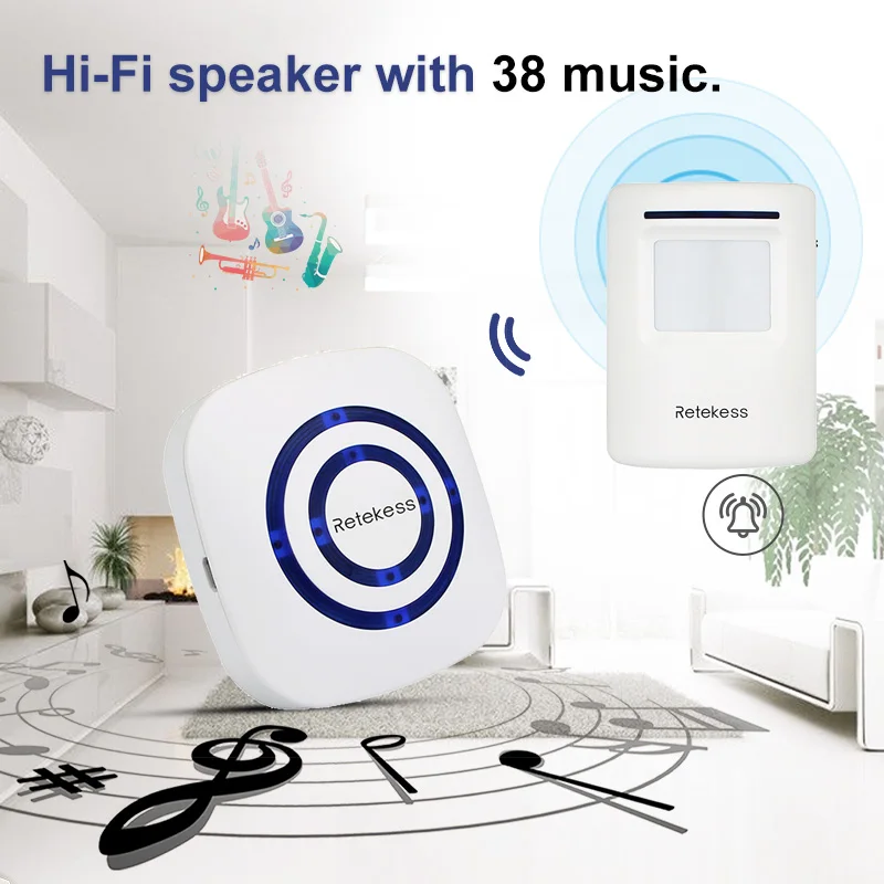 RETEKESS T801 Wireless Chime Alarm Alert Doorbell with PIR Motion Sensor Infrared Detector Induction Gate Entry Door Bell Home |