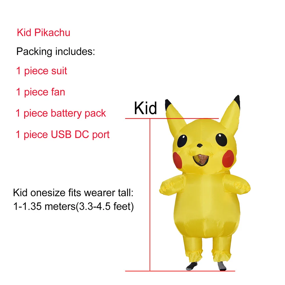 Kid Pikachu Надувной Костюм Пикачу для женщин, мужчин, мальчиков, девочек, детей, взрослых, Покемон, Хэллоуин, вечерние, карнавальные, косплей, надувной наряд Пурим, платье - Цвет: Kid Pikachu
