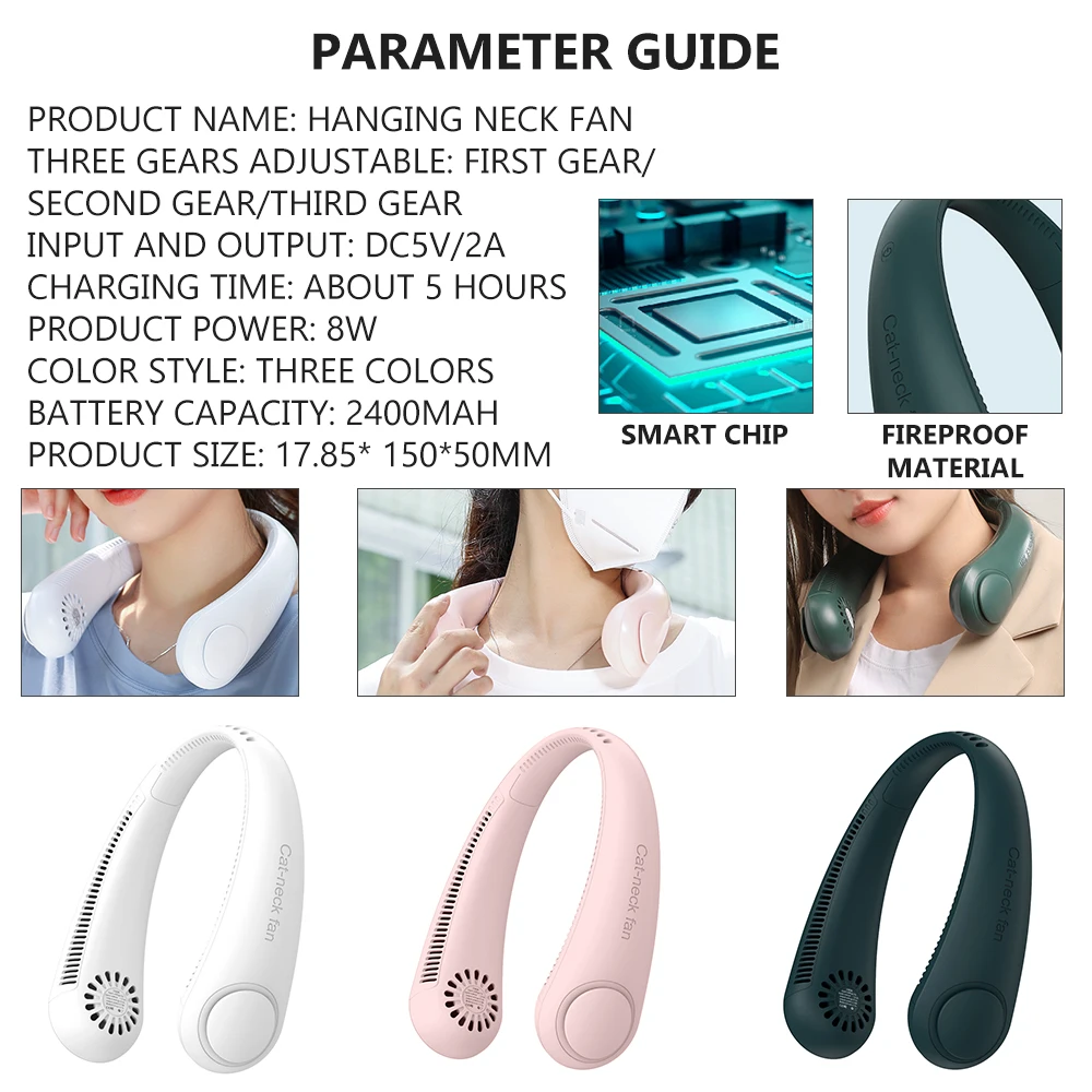 

Fashion Neck Fan 2400mAh Mini Bladeless Fan USB Rechargeable Fan Mute Sports Fans for Home Outdoor Ventilador Portatil Abanicos