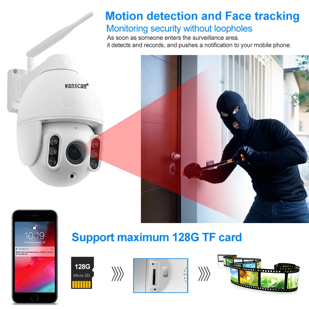 Беспроводная Wi Fi 1080P FHD IP камера с 16 кратным увеличением обнаружением движения