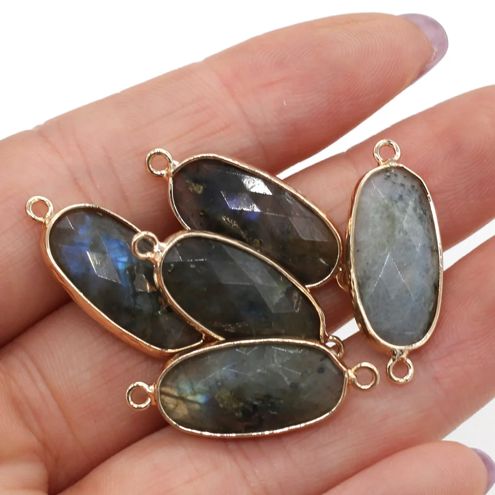 

1pcs Natural Stone Flash Labradorite Connectors Pendants Double Hole for Jewelry Making DIY Necklace Bracelet Women Gift 11x27mm