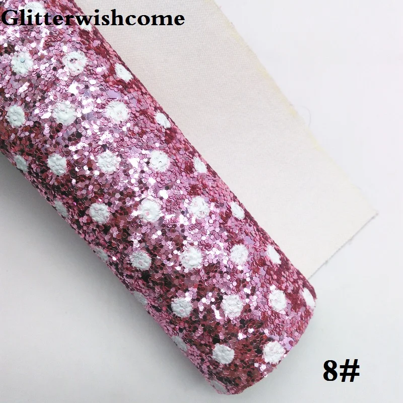 8 Glitterwishcome 21X29 см A4 размер винил для бантов Печатный горошек массивный блеск кожа ткань винил для бантов, GM192A - Цвет: 8