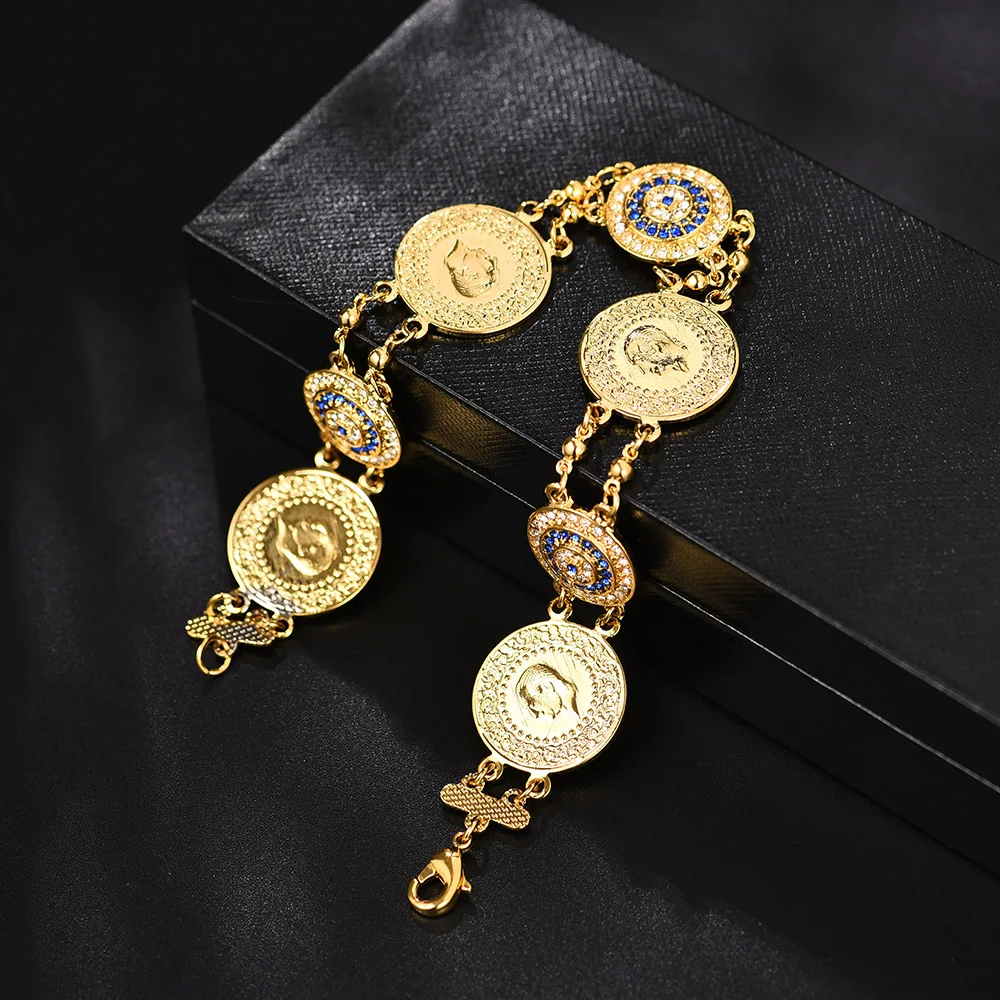 Браслет с кристаллами ГОЛУБЫЕ злые глаза Монета браслет Исламские мусульманские