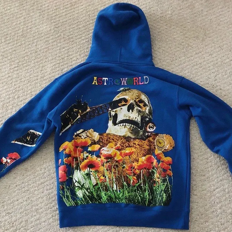 blue Трэвиса Скотта Governors мяч череп Astroworld Толстовка с вышивкой 1:1 высокое качество astroworld кофты astroworld пуловер - Цвет: blue