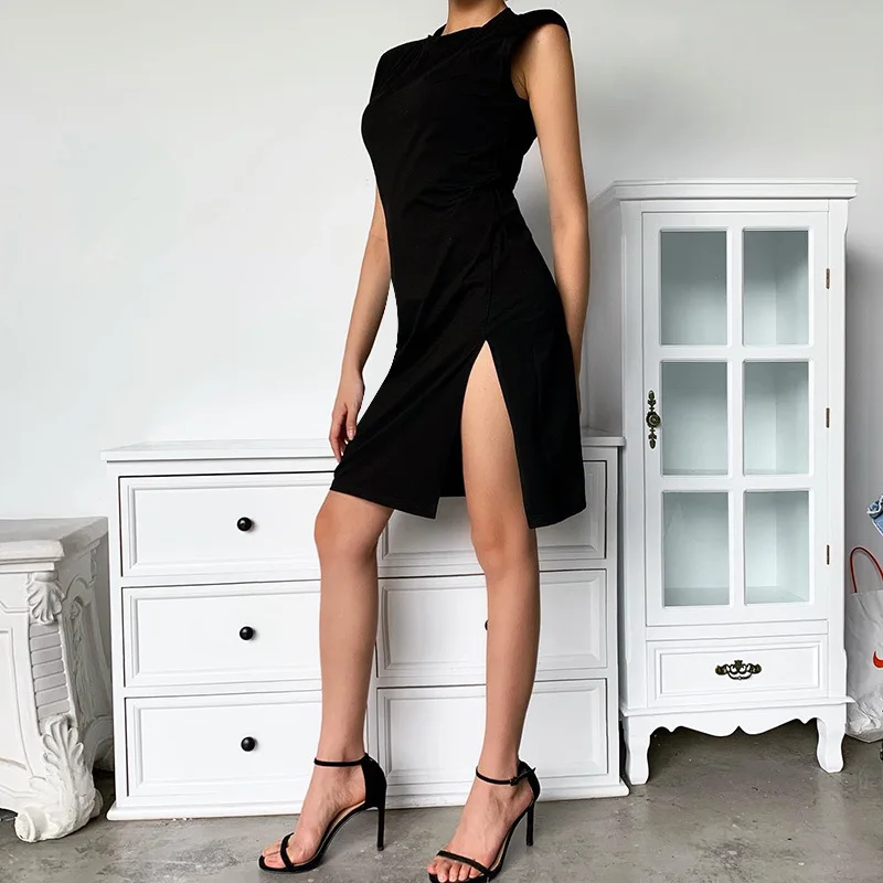 Женское платье с разрезом на ногах однотонное Простое Повседневное весна-лето 2020