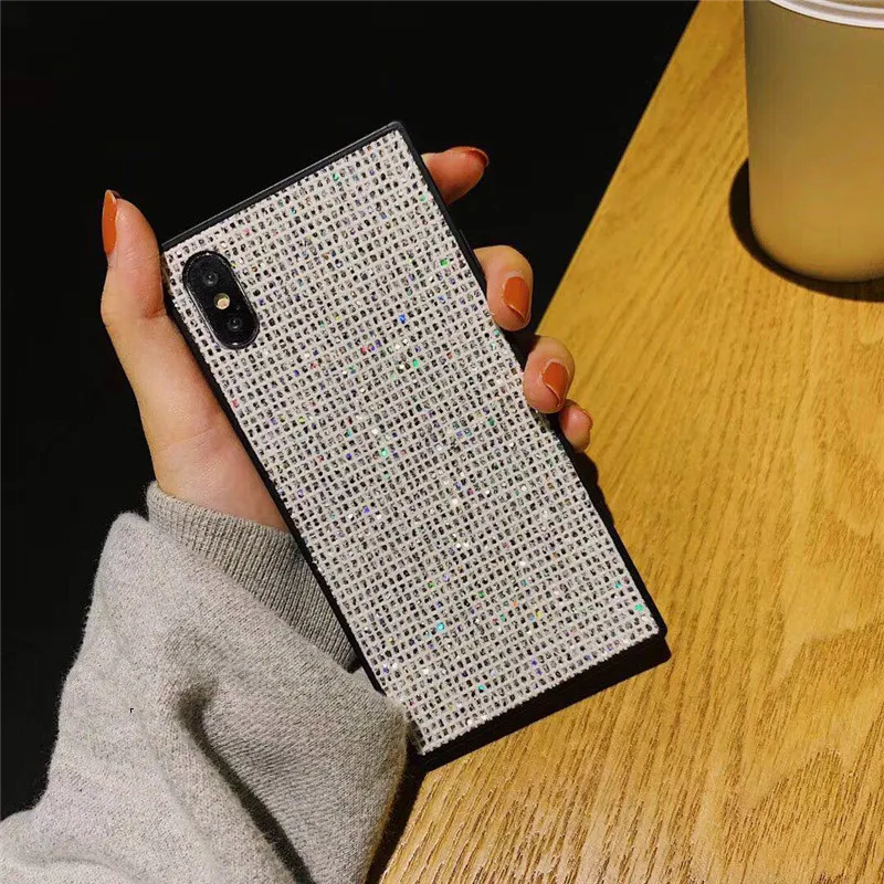 Роскошный блестящий квадратный чехол с бриллиантами для iPhone 11 Pro Max 7 8 Plus X Xr Xs
