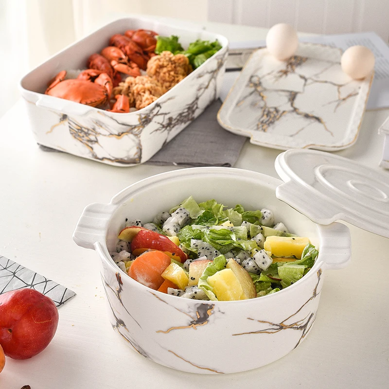 Мраморная керамическая тарелка для выпечки с крышкой сыра запеченная риса