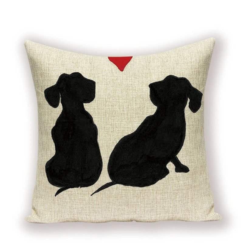 Набор подушек с изображением таксы собаки Льняные декоративные подушки для