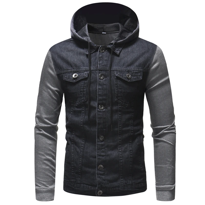 

Mens Hooded Denim Jacket Streetwear Button Up Casual Style Men Clothing for Spring Autumn Jacket
